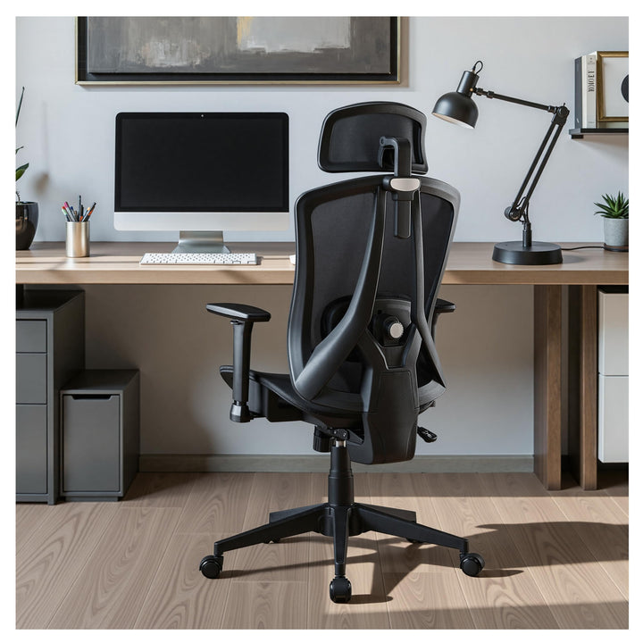 Bürostuhl Ergonomisch mit Verstellbar 3D Armlehne, Kopfstütze und Lendenwirbelstütze, Carbon-Mesh Ga