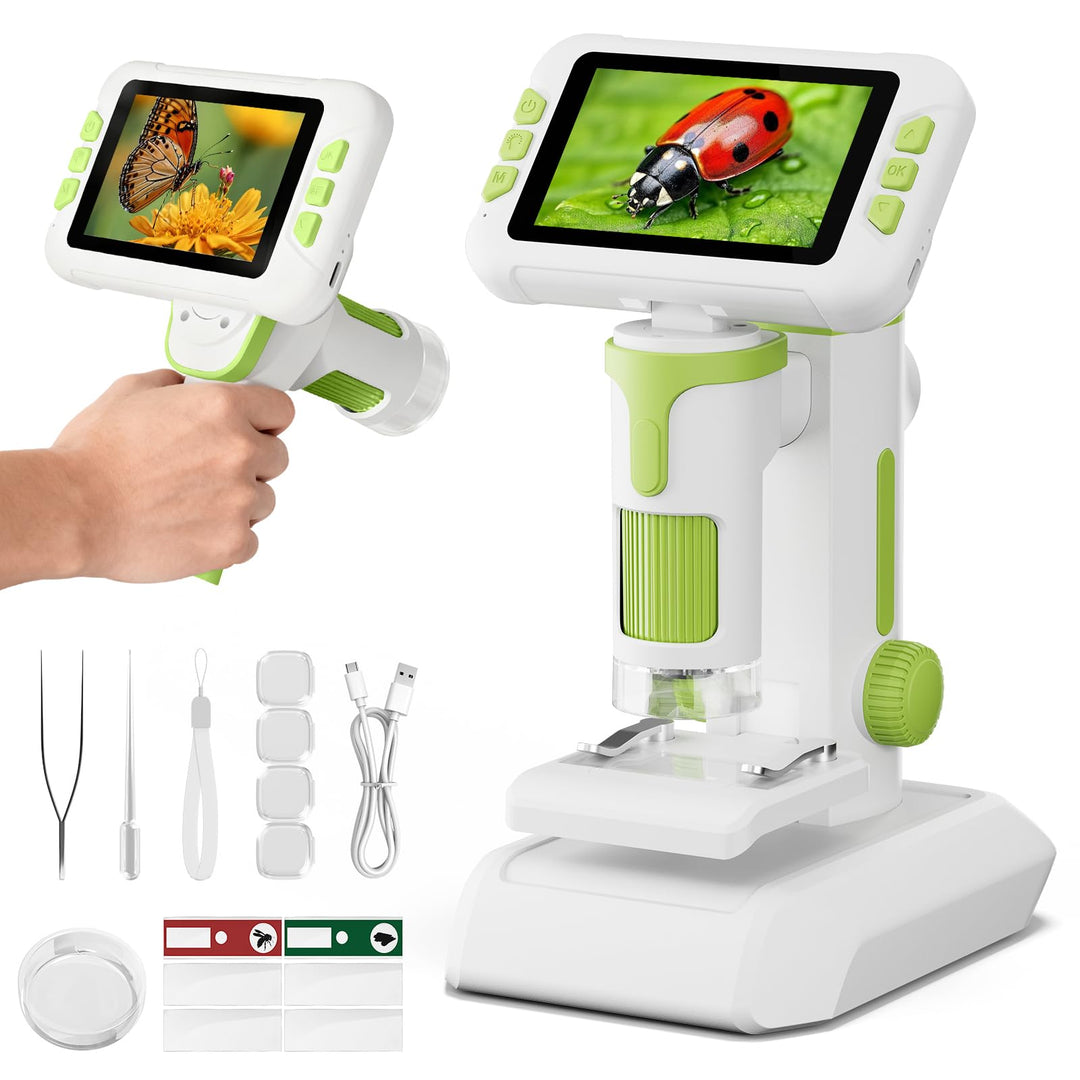 1600X Mikroskop für Kinder, 4K 4,0" IPS-Bildschirm Kinder Mikroskop mit Foto-und Videoaufnahme, Wiss