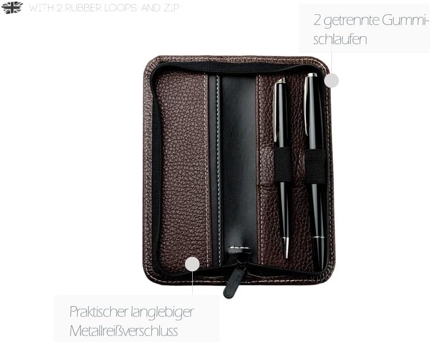 DELMON VARONE - Personalisierbares Schreibgeräte Etui Soft Grain Leder braun - Echtleder Stifteetui