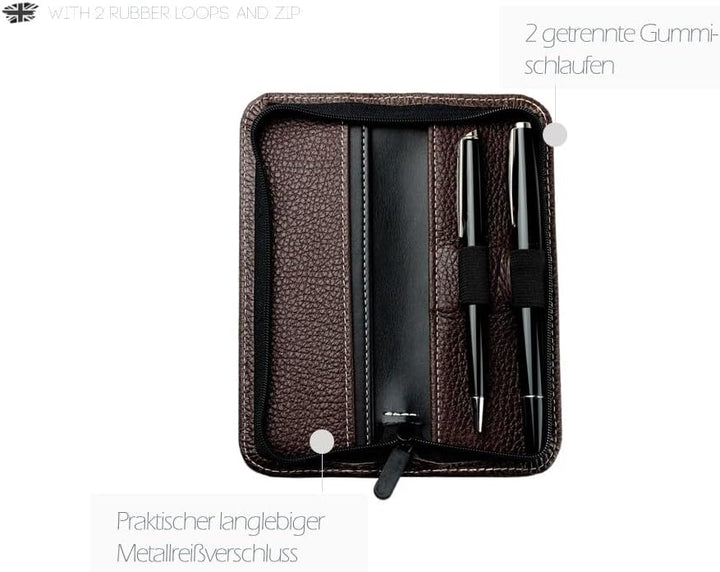 DELMON VARONE - Personalisierbares Schreibgeräte Etui Soft Grain Leder braun - Echtleder Stifteetui