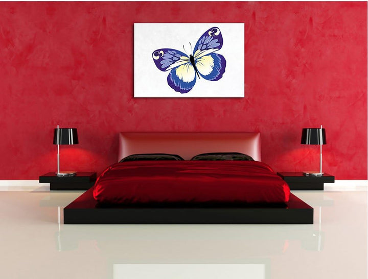 Pixxprint Hübscher Blauer Schmetterling weiss, Format: 100x70 auf Leinwand, 100x70
