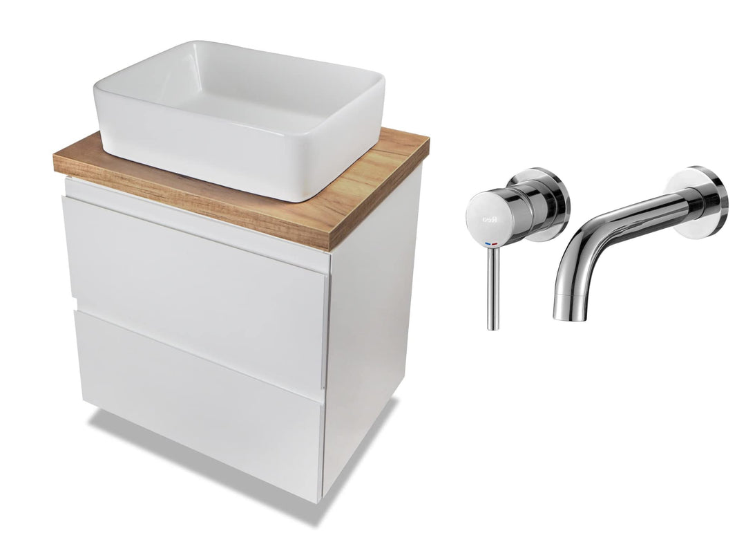 VBChome Badmöbel 60 cm Weiss Aufsatzwaschbecken mit Armatur 48x37 cm Aufsatzwaschtisch mit Waschbeck