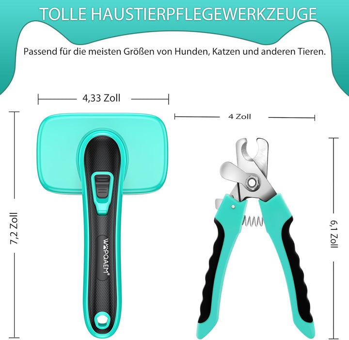 Hunde Katze Selbstreinigende Zupfbürste + Nagelknipser-Set für Haarausfall Fellpflege langes kurzes