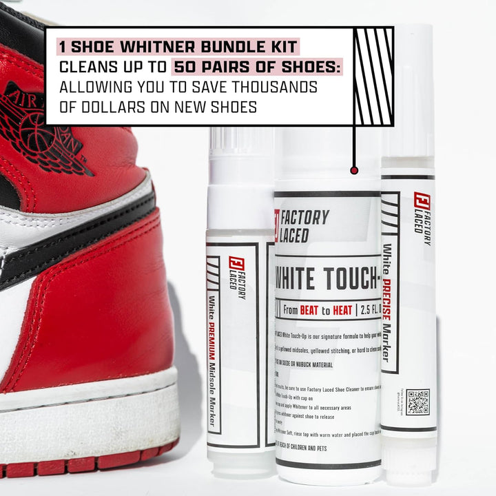 FACTORY LACED Sneaker Reiniger Weiss Set inklusive Weisser Ausbesserungsstift, Premium-Zwischensohle