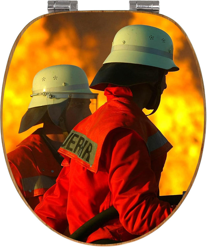 banjado® Design WC Sitz Bambus Absenkautomatik mit Motiv Feuer/Toilettendeckel mit Absenkautomatik H