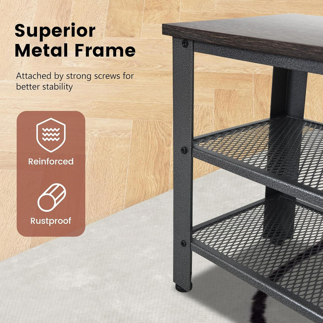 Giantex Schuhbank, Schuhregal mit 2 Gitterablagen, Sitzbank mit Stauraum, Schuschrank Industriedesig