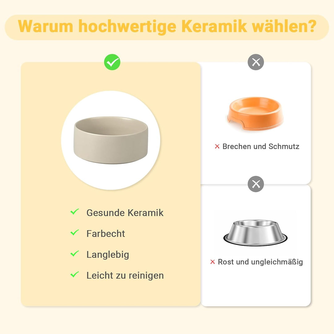SPUNKYJUNKY Hundenapf Keramik Fressnapf Erhöhter Futternapf Wassernapf mit Bambus Ständer für mittel