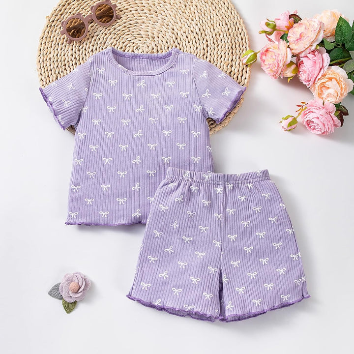 Kleinkind Baby Mädchen Sommer Kleidung Rüsche Gerippt Strick Kurze Ärmel Niedliche Schleife T-Shirt