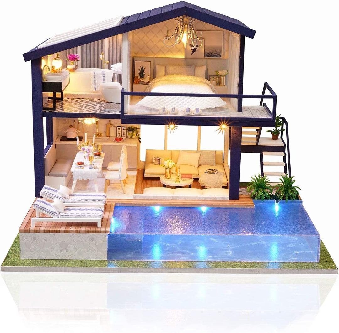 Cuteefun DIY Miniatur Puppenhaus Kit zum BAU Miniatur Haus mit Musik und Möbeln Selber Bauen Kreativ