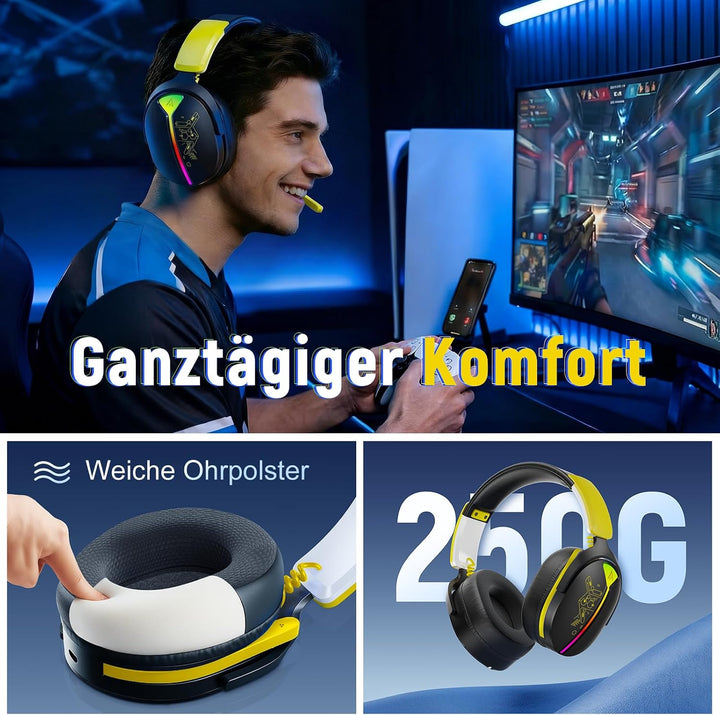 Gaming Headset Wireless, Headset mit Mikrofon für ps5 ps4, PC, Switch, Bluetooth 5.3, 7.1 Surround S