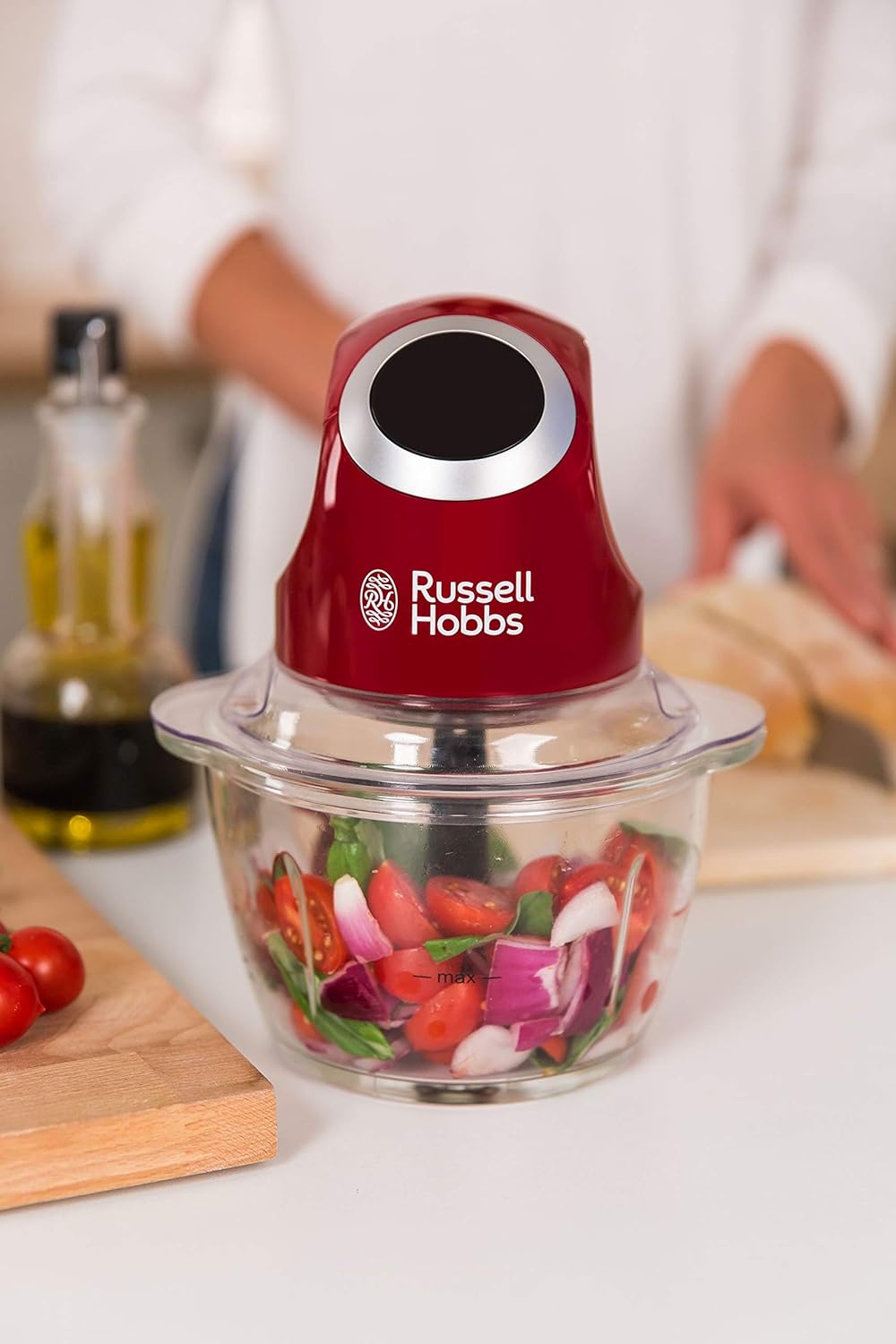 Russell Hobbs Zerkleinerer elektrisch Mini [Glasbehälter inkl. Aufbewahrungsdeckel] Desire Rot (500m