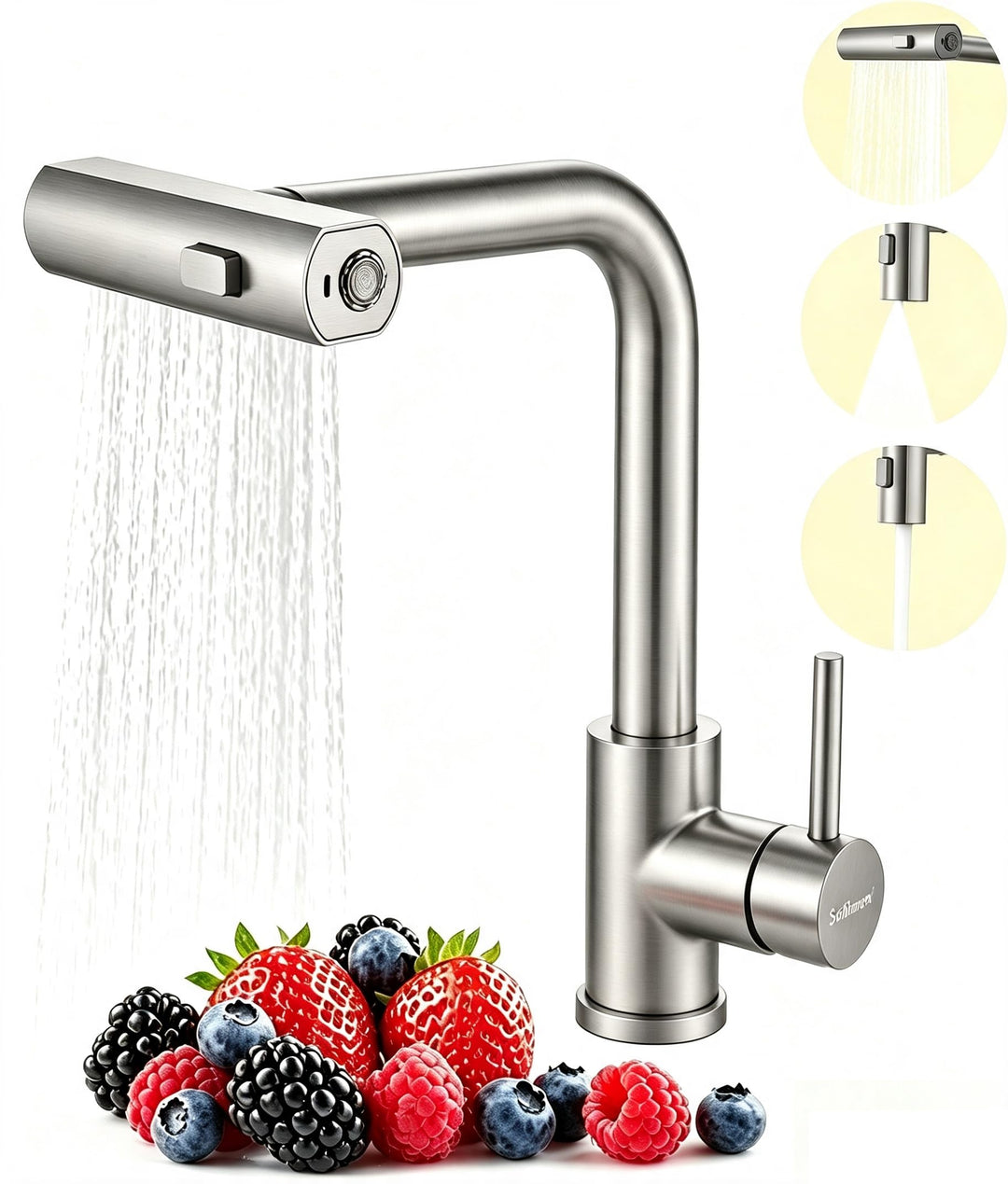 Wasserhahn Küche,Hochdruck Küchenarmatur mit Ausziehbar Brause,Wasserfall Armatur Küche mit 3 Strahl