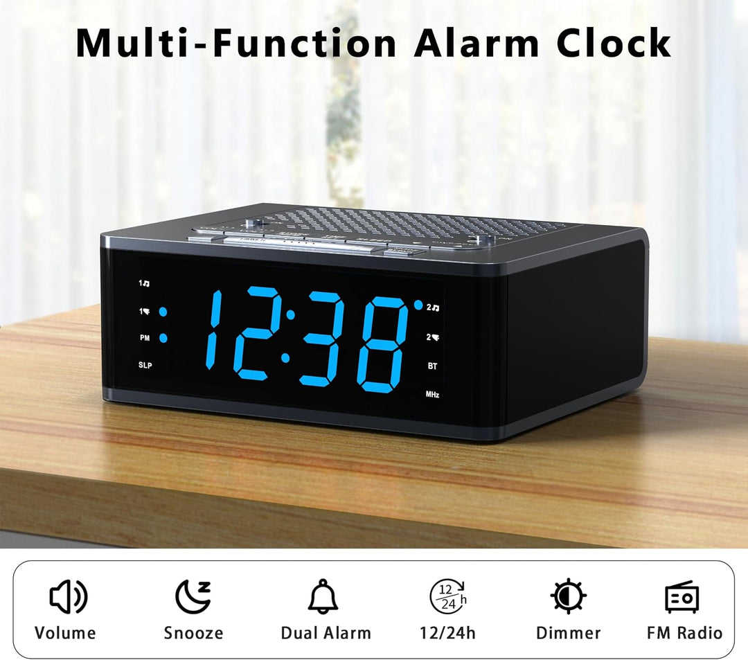 iTOMA Wecker für Schlafzimmer mit FM Radio, Bluetooth, Dimmbare LED Anzeige, Schlaf Timer, Einstellb