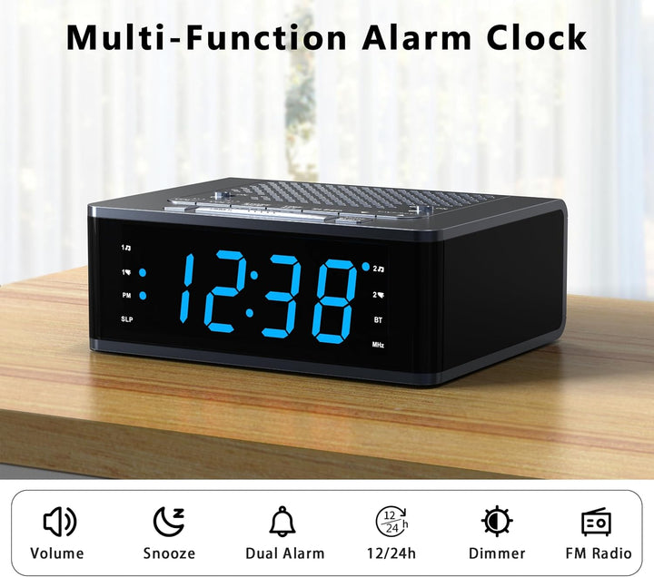iTOMA Wecker für Schlafzimmer mit FM Radio, Bluetooth, Dimmbare LED Anzeige, Schlaf Timer, Einstellb
