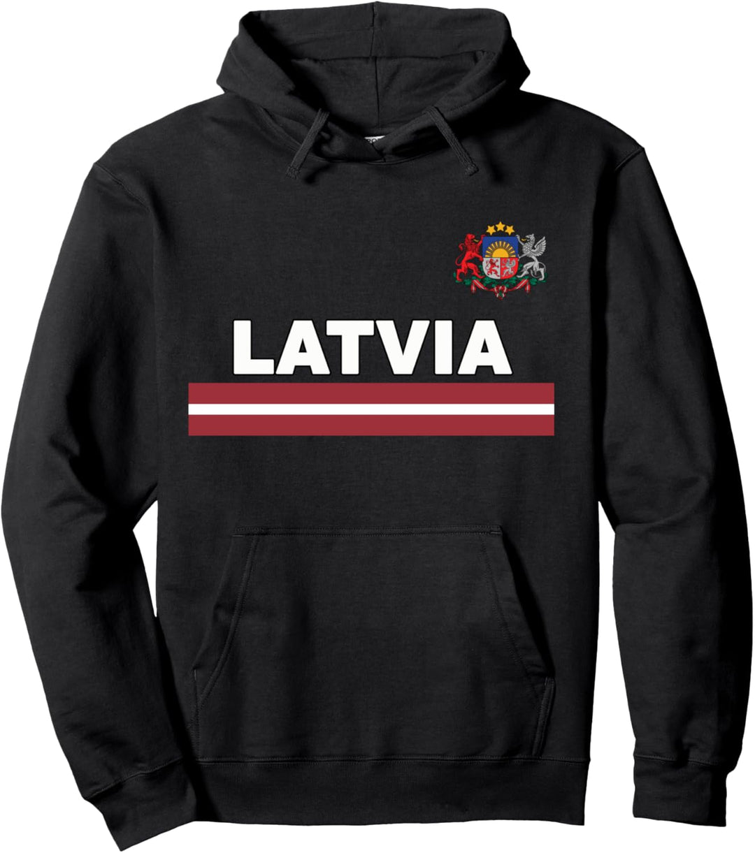 Latvia Sports-style Flag and Emblem Design Pullover Hoodie