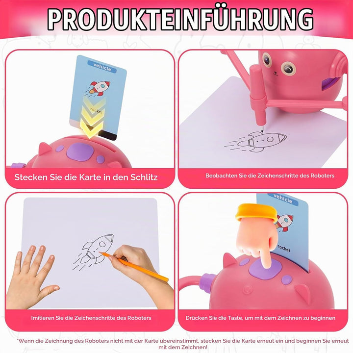 Malroboter für Kinder, Zeichenroboter Kinder mit Sprachanleitung, 100 Karten &amp; 14 Stift, Mal-Roboter