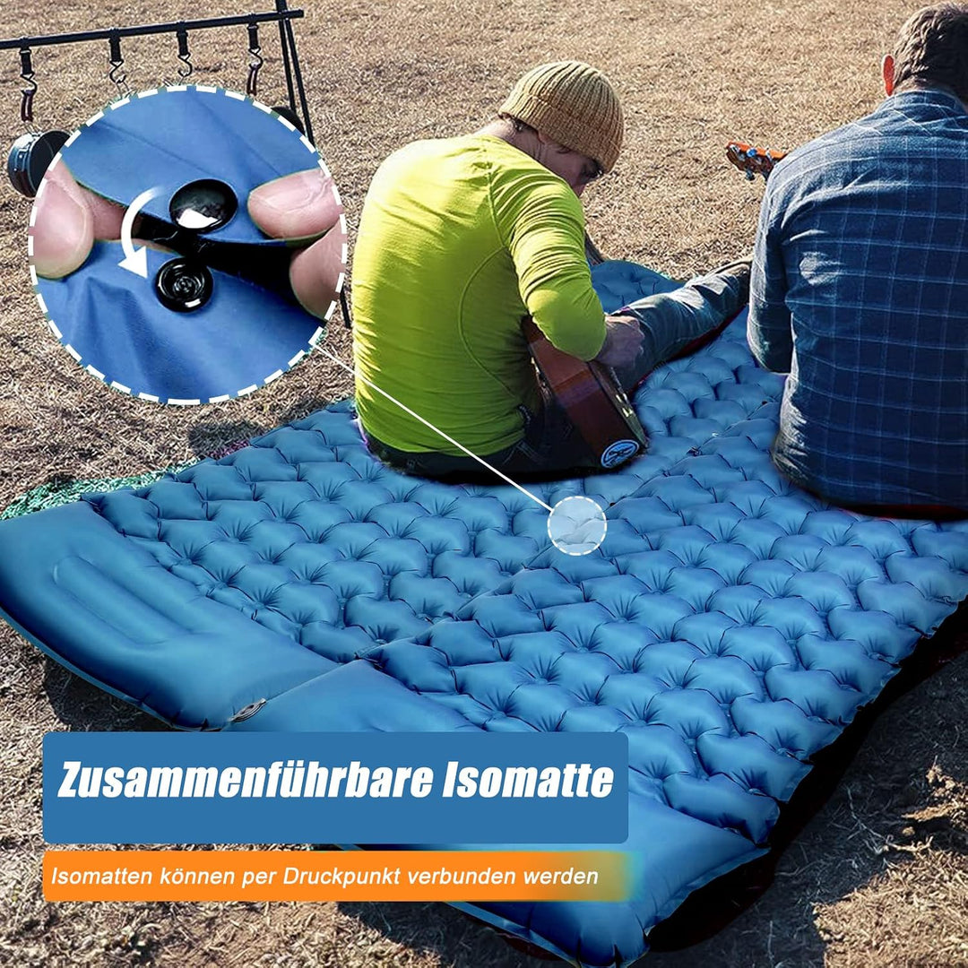 CALIYO Isomatte Camping 2Pcs – Verdickte Luftmatratze mit FusspressPumpe, Ultraleicht &amp; Wasserdicht