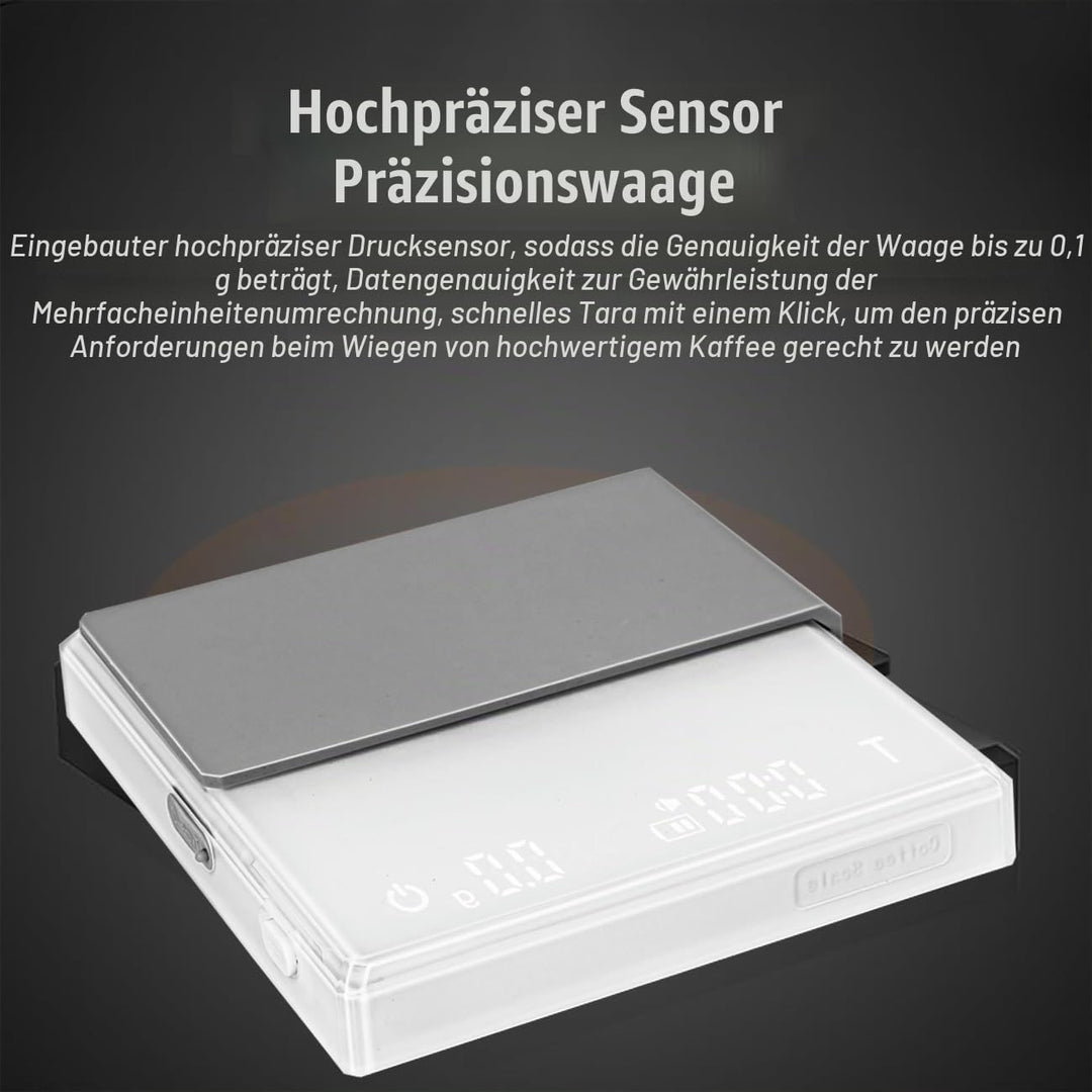 Mini Kaffeewaage mit Timer 2kg/0,1g für Espresso und Pour-Over Wiederaufladbare Espresso Waage mit L