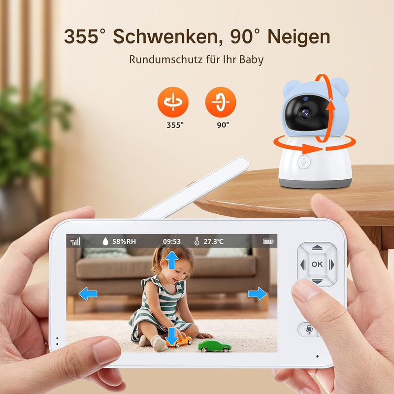 ACEBELL 2K Babyphone mit Kamera, PTZ 360° 5&