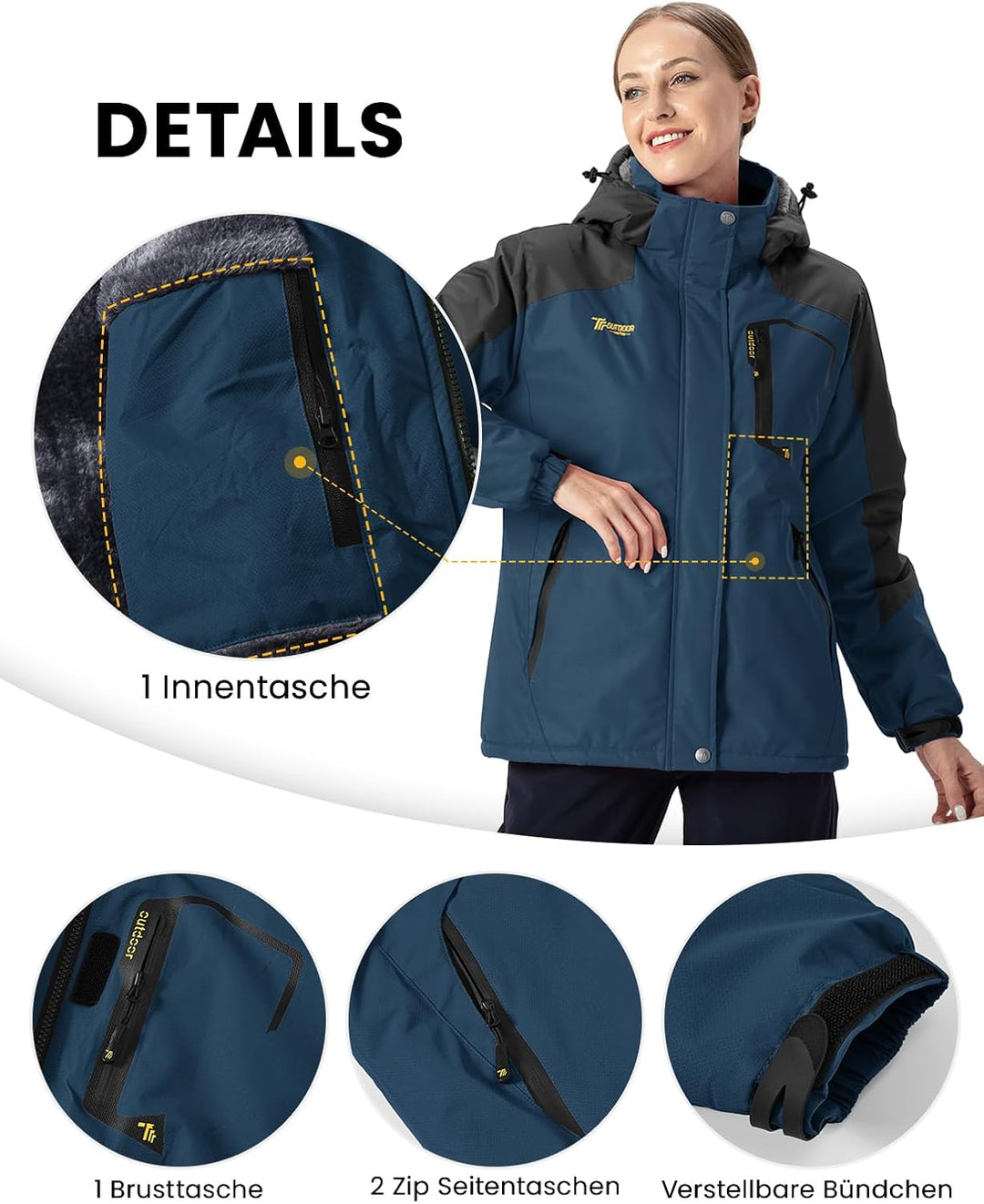 Damen Jacken Fleecejacke Winterjacke Wasserdicht Atmungsaktiv Verdickt Warm Winddicht Softshelljacke