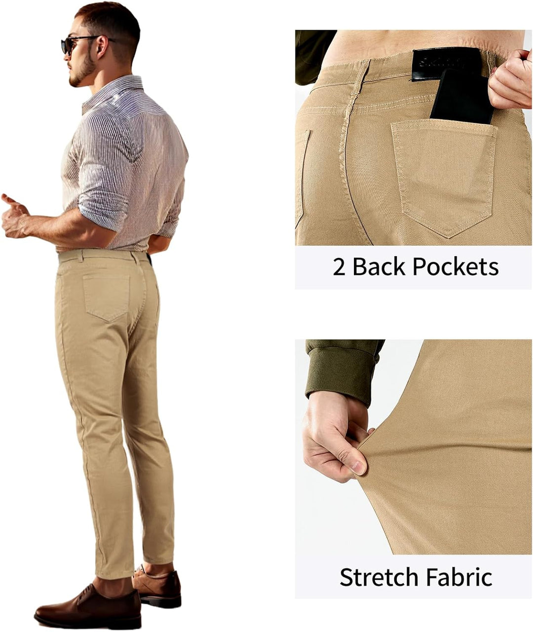 Skinny Jeans Herren Slim Fit Super Stretch Denim Hose Tapered 4 Seasons Herrenjeans, 28W / 30L Khaki
