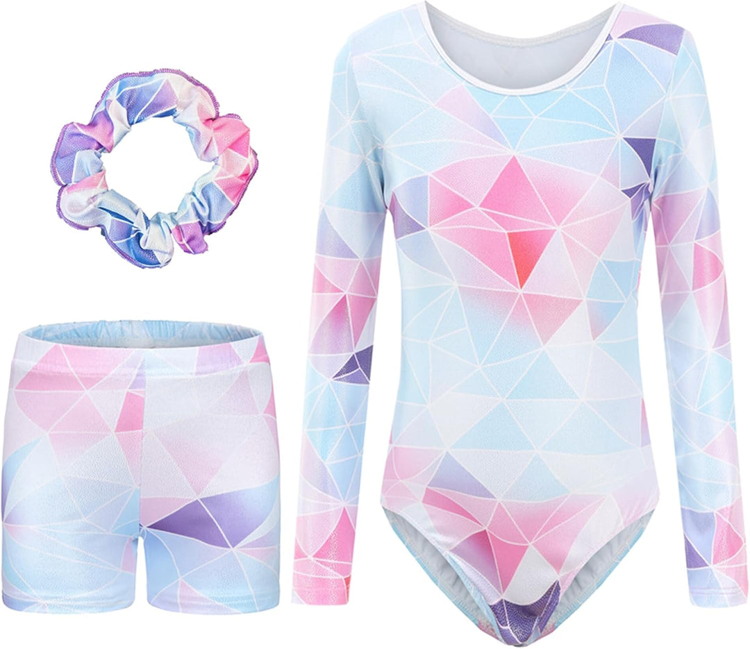 SEAUR Mädchen Turnanzug Turnshorts Haarband Set Kinder Turnen Trikot Shorts Gymnastik Ärmellos/Langa