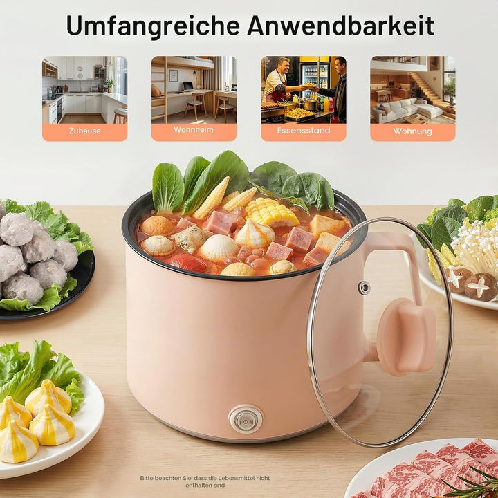 1.7L Elektrische Hot Pot | Mini Multikocher Tragbare Antihaft Topf mit Doppelter Leistungssteuerung,