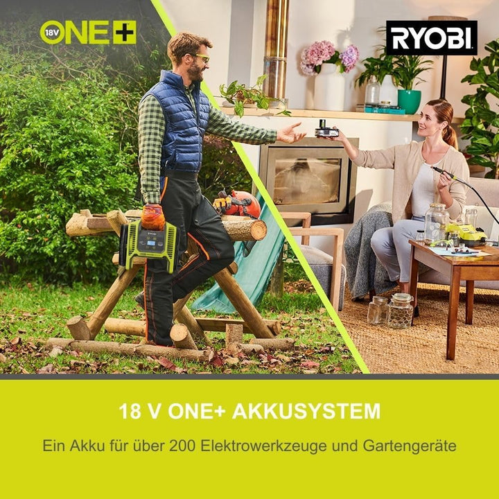 RYOBI 18 V ONE+ Akku-Staubsauger RSVS18-1C20G, 30 AW Saugleistung, Dual-Zyklonen, HEPA-Filter, inkl.
