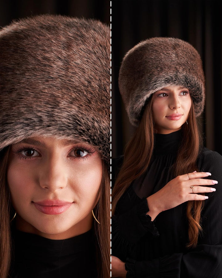 Futrzane Siberian Kosakenmütze - Pelzmütze Damen - Fell Pelz Russische Mütze XS Braun Siberian, XS B