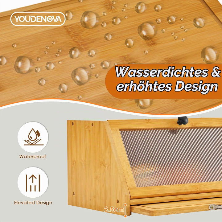YOUDENOVA Brotkasten mit Schneidebrett, Bambus Aufbewahrungsbox, Holz Brotkorb Boxen Aufbewahrung Br