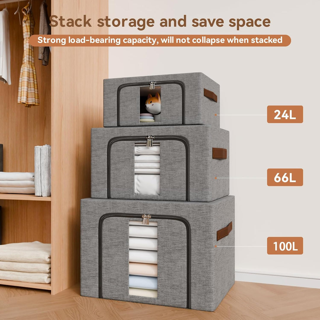 Kleidung Aufbewahrungstasche Faltbar Metallrahmen: Stapelbare Aufbewahrungsbox mit Deckel für Kleide