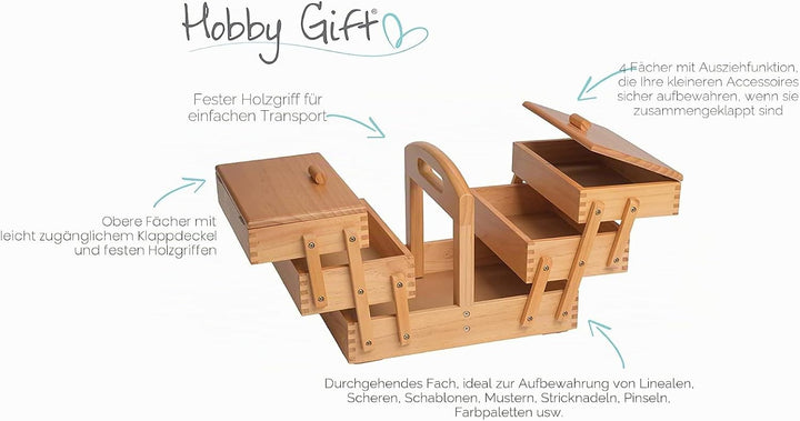 Hobby Gift GB8450 Holz Cantilever Sewing Hobby Craft Aufbewahrungsbox, 3-Stufen, 23 x 31 x 25.2cm, 3