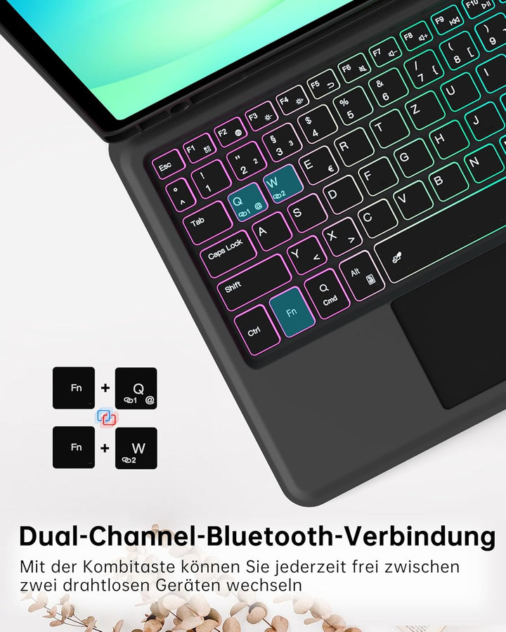 ROOFEI 11" Galaxy Tab A11+ Plus/A9+ Plus Hülle mit Tastatur QWERTZ - Abnehmbare Tastatur mit Touchpa