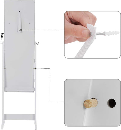 SONGMICS LED Beleuchtung Schmuckschrank, mit Spiegel, 4 Ablagen und 2 kleinen Schubladen, abschliess