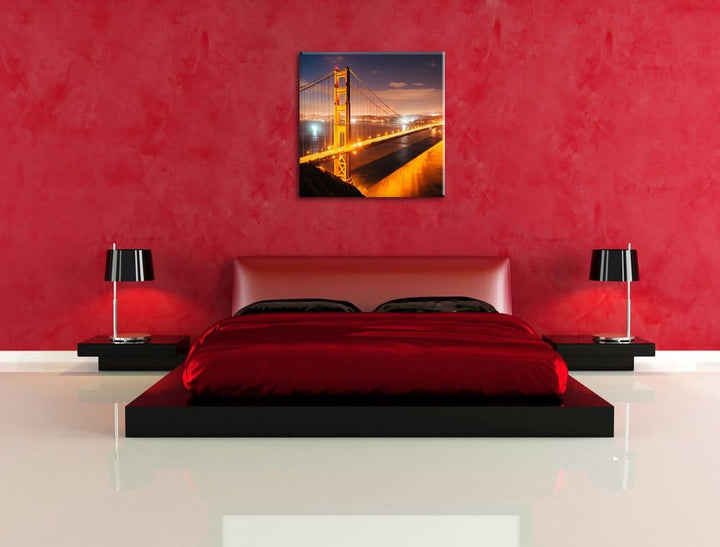 Pixxprint Golden Gate Bridge bei Nacht als Leinwandbild/Grösse: 70x70 cm/Wandbild/Kunstdruck/fertig
