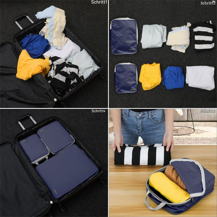 Compression Packing Cubes 3/4er Set, Gonex Kleidertaschen 4-teilig Verpackungswürfel, Kleidertaschen