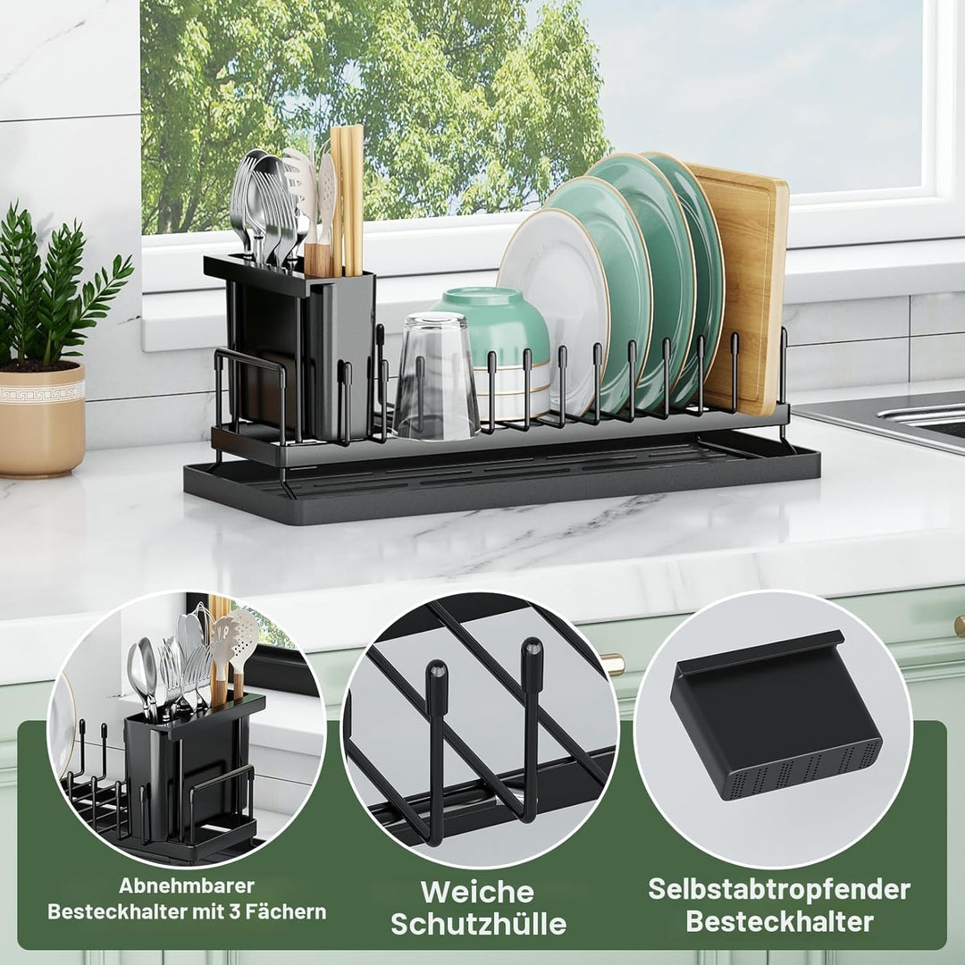 Aufworld Kleines Spülgestell, Kompaktes Spülgut-Abtropfgestell mit Silikon-Trockenmatte, Edelstahl-S