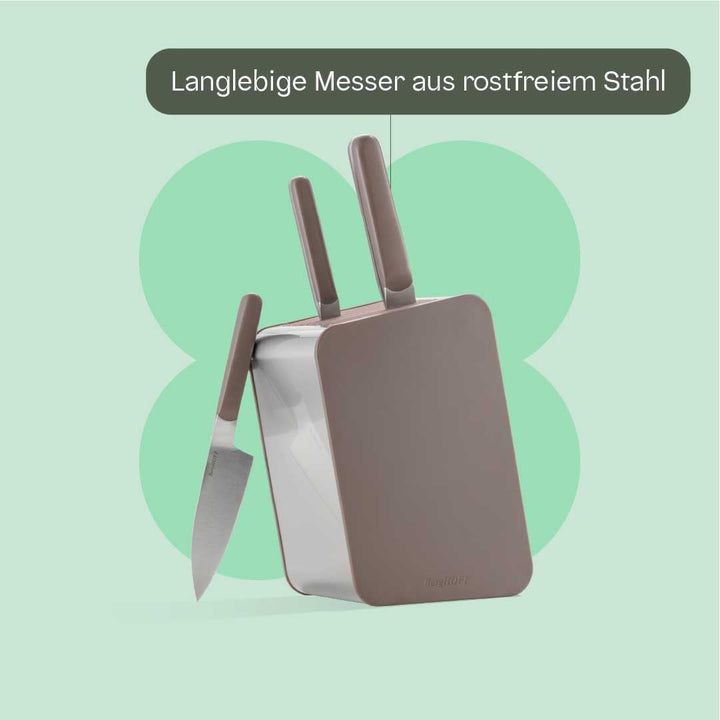 BergHOFF Home Messerblock mit Messer - 6-teilig Messerset mit Block - Küchenmesserset - Küchenmesser