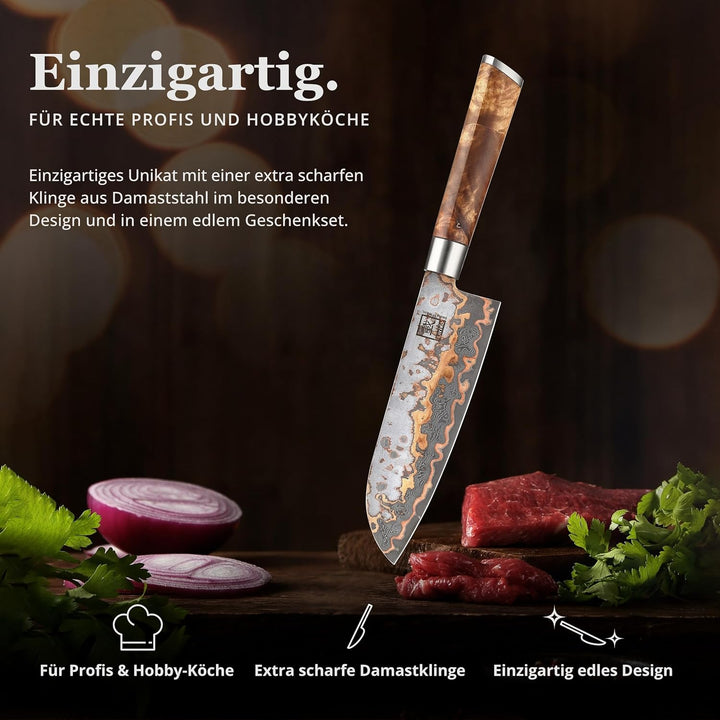 zayiko MysticMagma Damastmesser Santoku I Chefmesser mit 17,5 cm Klinge gefertigt aus 67 Lagen Damas