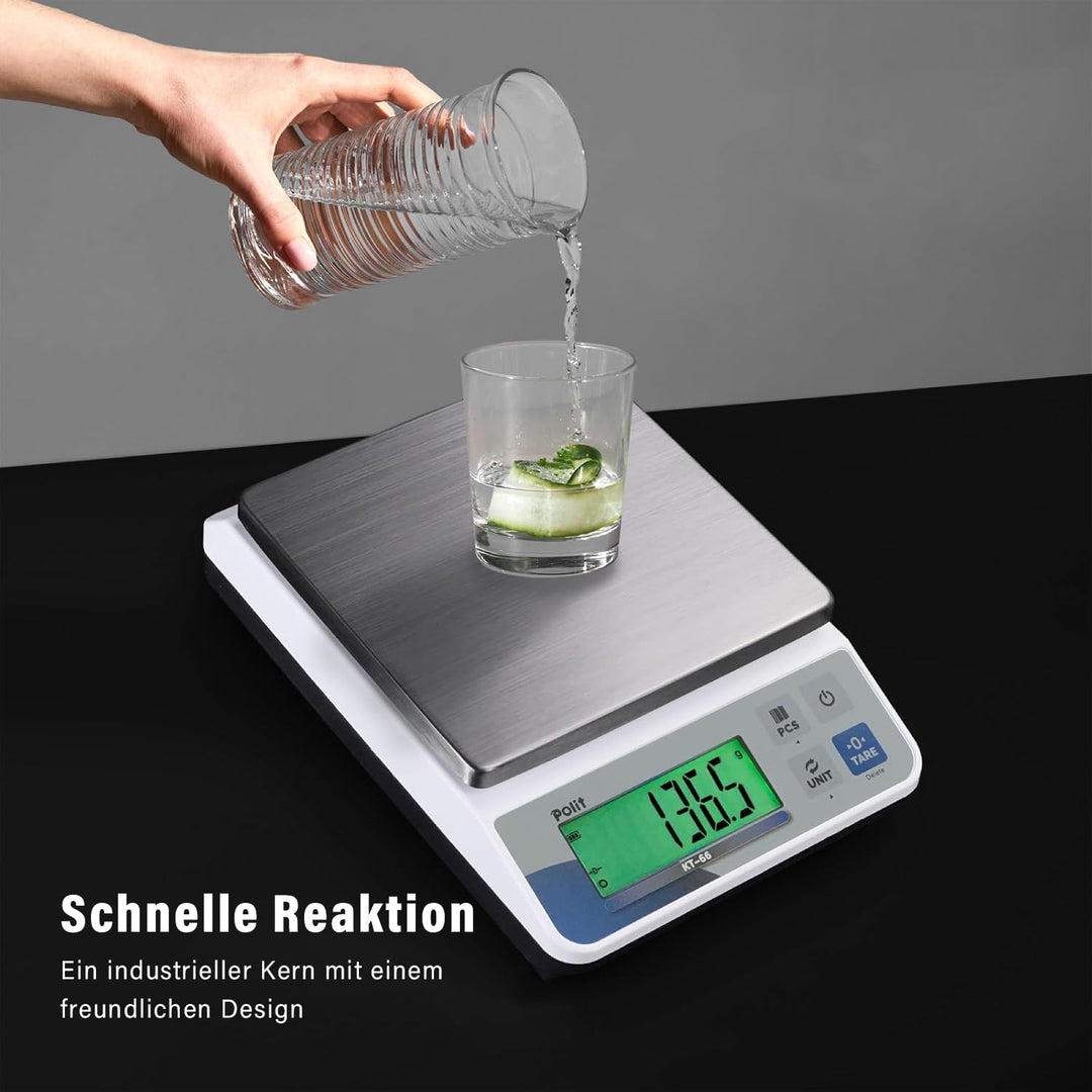 Polit KT-66 Digitale Küchenwaage 18 lb – Hochkapazitäts-Lebensmittel- &amp; Universalwaage mit 0,5 g Prä
