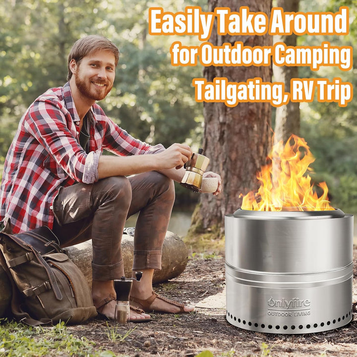 Onlyfire Tragbare Feuerstellen mit Aufbewahrungstasche, 50cm Fire Pit aus Edelstahl, Abnehmbarer Asc