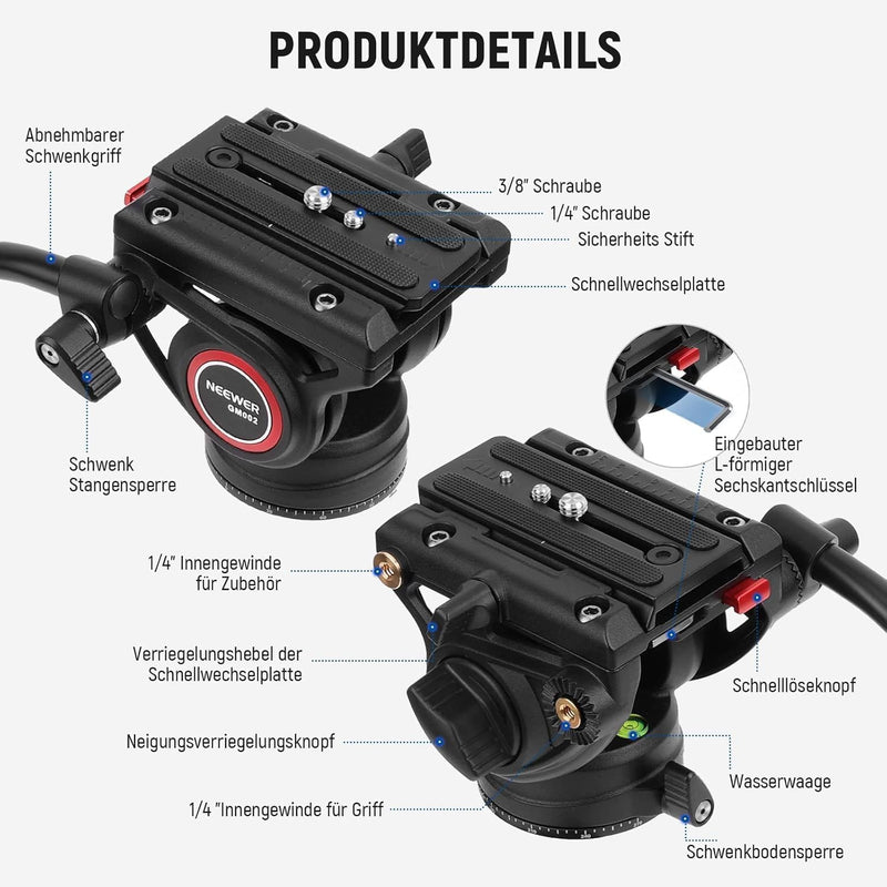 NEEWER Videostativ Fluidkopf mit Schnellwechselplatte, kompatibel mit DJI RS Gimbals Manfrotto, Tele