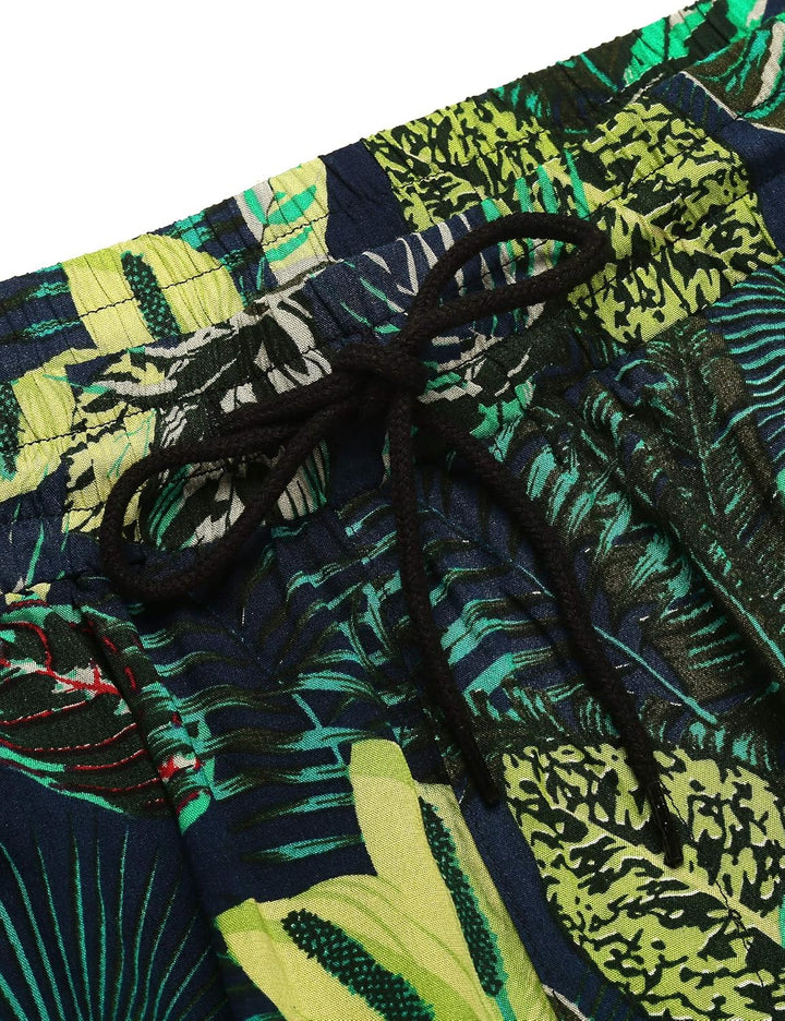 COOFANDY Herren Hemd Kurzarm Sommerhemd Floral Hawaiihemd Flamingo Party Hemden und Shorts Set Stran
