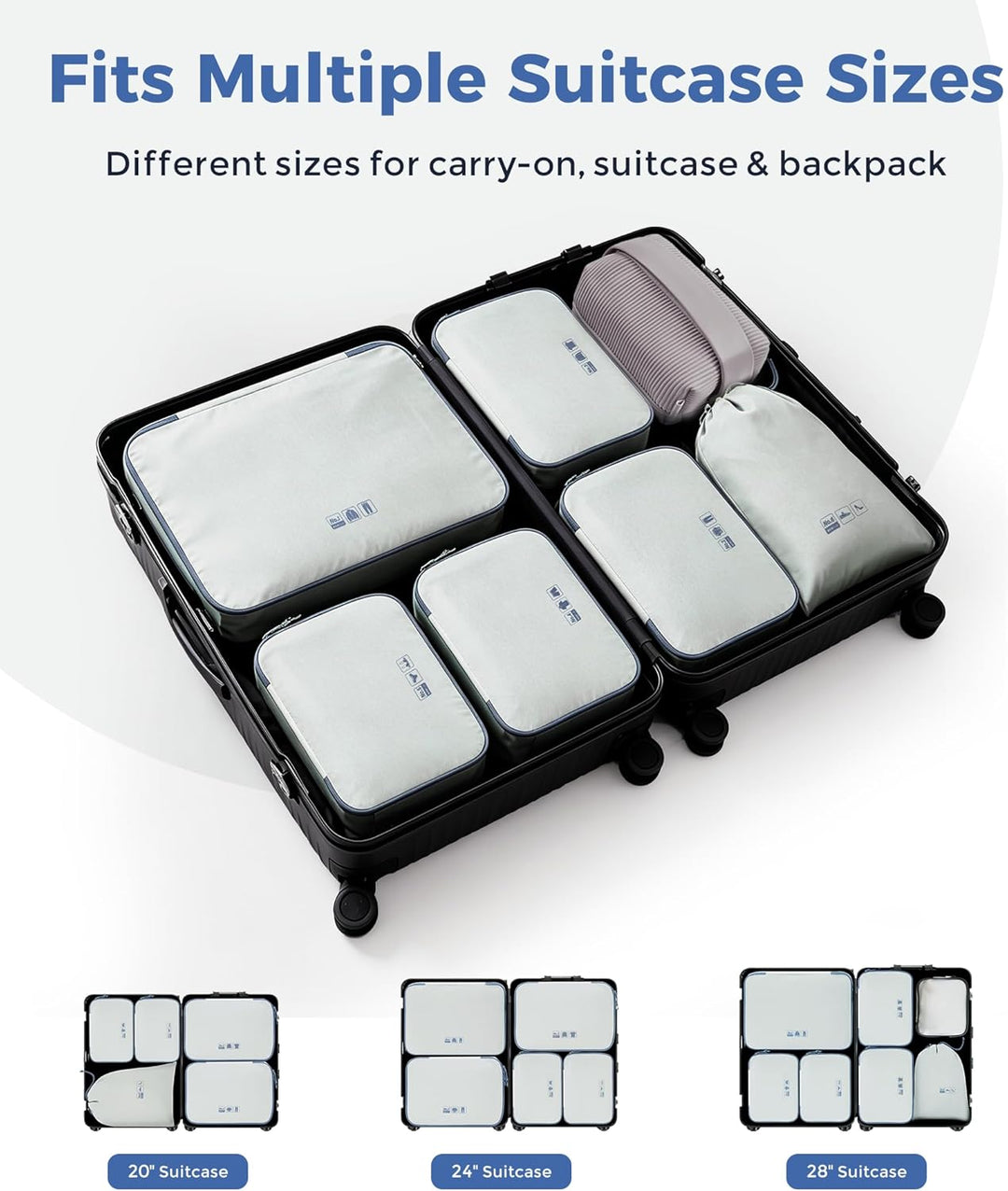 ECOHUB Packwürfel 6er Set Koffer Organizer, Reissfest & Wasserabweisend, Durchdachtes Ordnungssystem