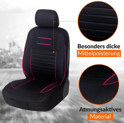 Upgrade4cars Auto-Sitzbezüge Vordersitze Schwarz Pink | Auto-Schonbezüge Set Vorne für Fahrersitz &