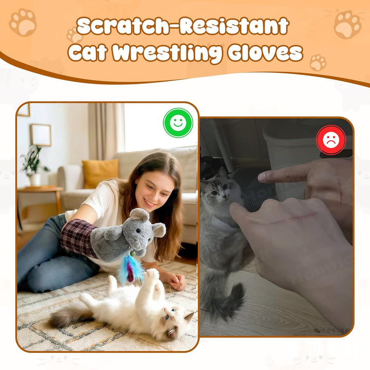 Katzen Wrestling Handschuh, interaktive Katzenspielzeug Handpuppe mit Katzenminze, Federn &amp; Glöckche