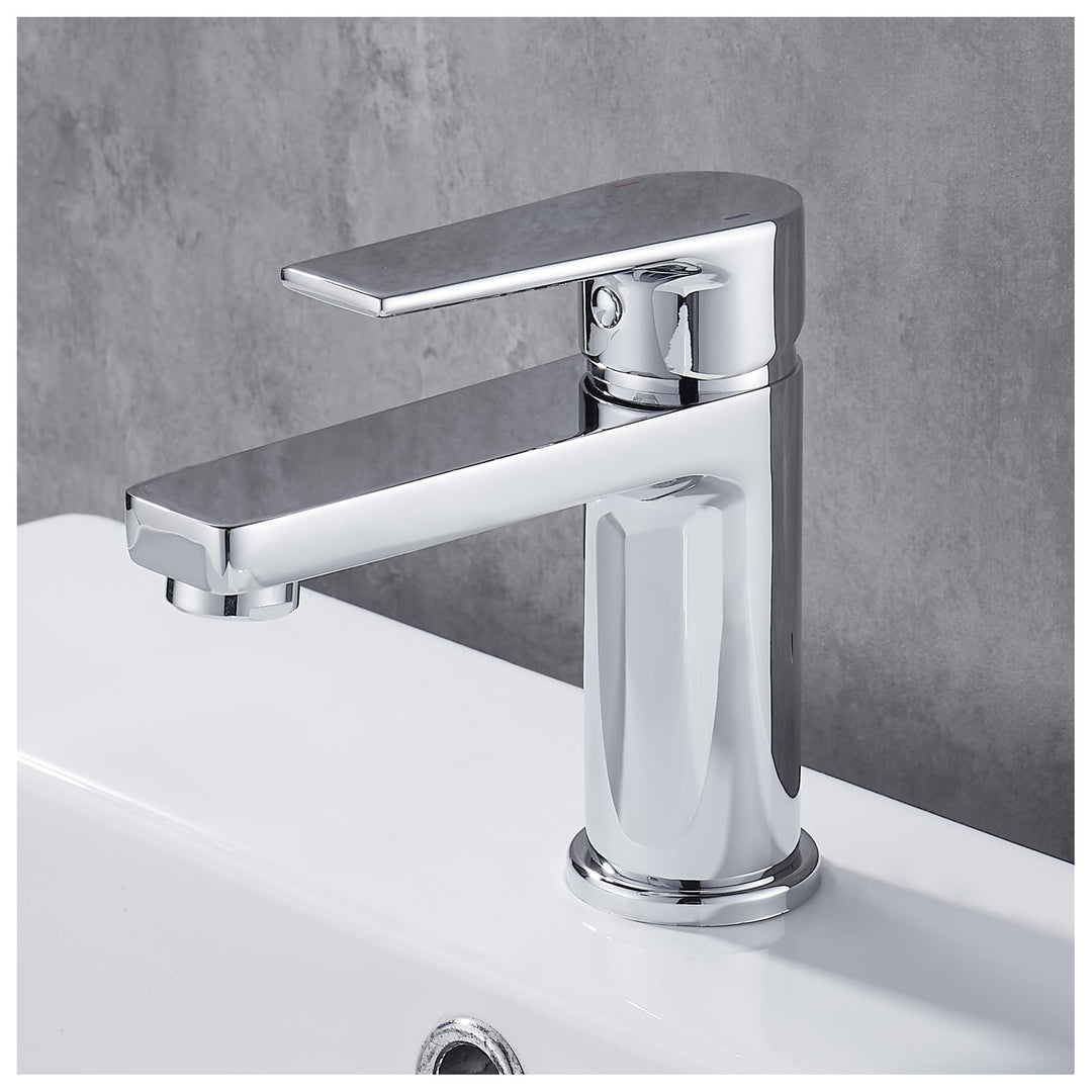 GRICOL Wasserhahn Bad Waschbecken Massiv Messing Mischbatterie Einhebelarmatur Badarmaturen Silber