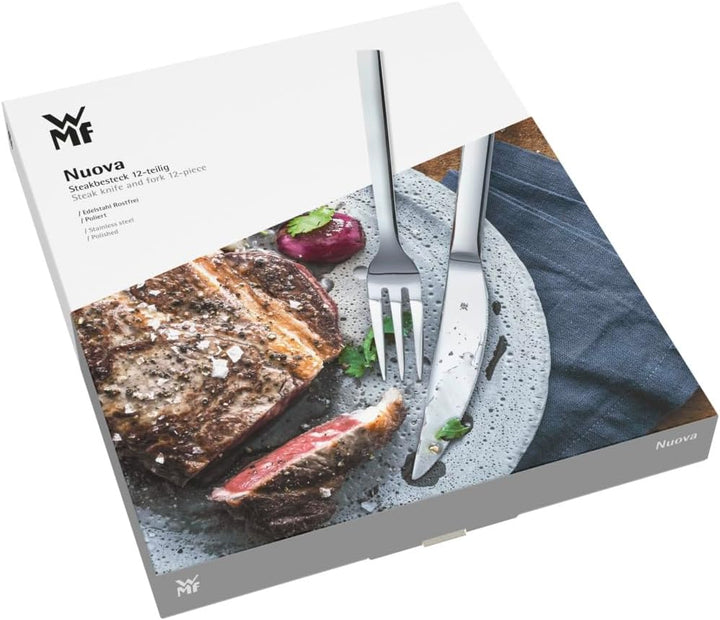 WMF Nuova Steakbesteck 12-teilig, für 6 Personen, Steakgabel, Steakmesser, Cromargan Edelstahl polie