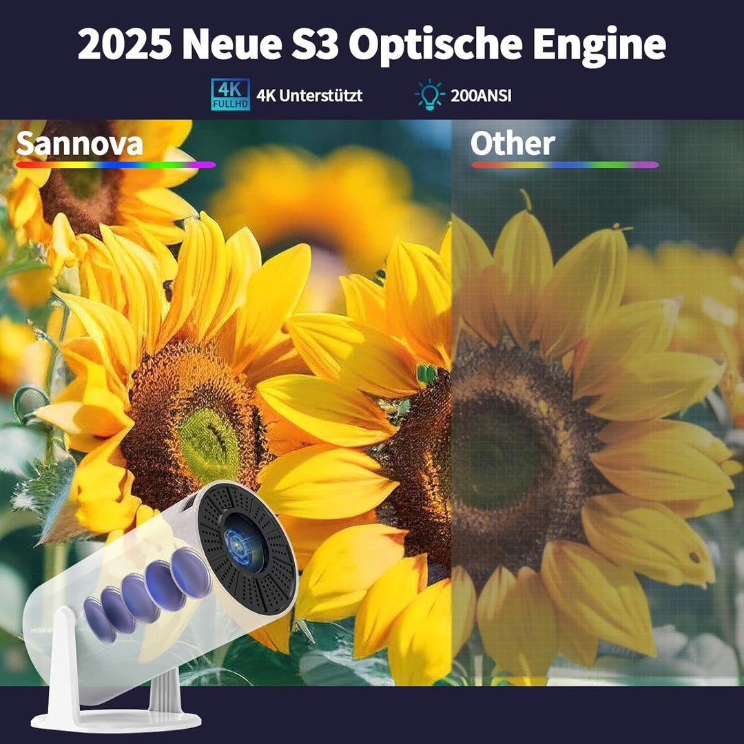 Mini Beamer, Projektor 4k 1080P Unterstützt, 5G WiFi, 200 ANSI, Android 11, Automatischer Trapezkorr