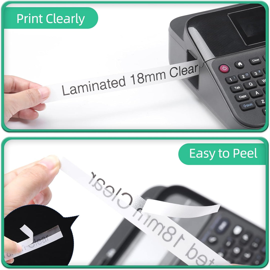 MarkField 18mm Clear Schriftband Kompatibel für Brother P-Touch Bänder 0.7" Transparent, TZ TZe-141